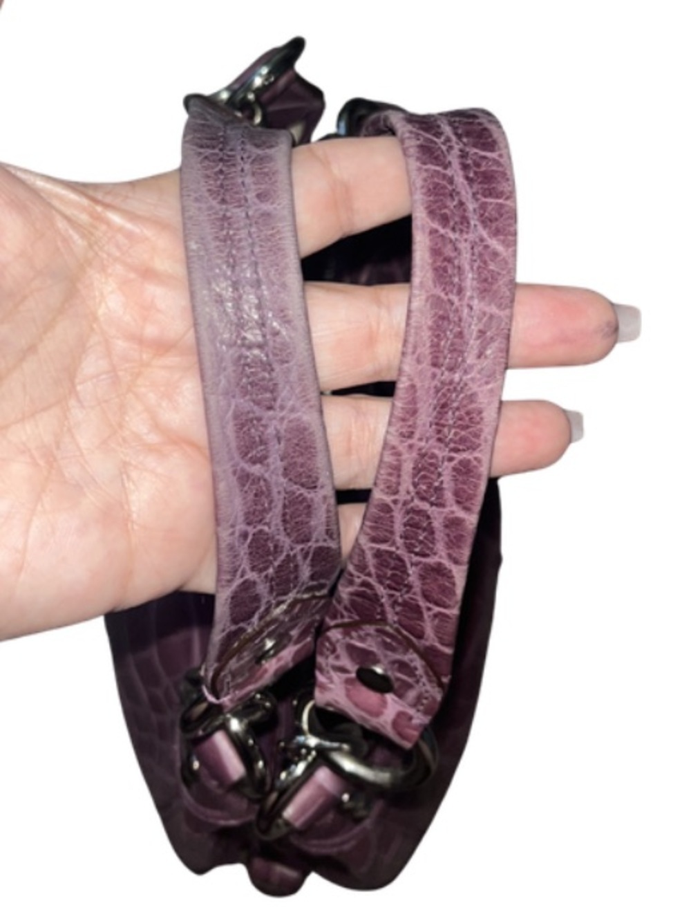 COACH Madison Maggie Exotic
Croc Embossed Leather Shoulder Bag Purple - Picture 6 of 14